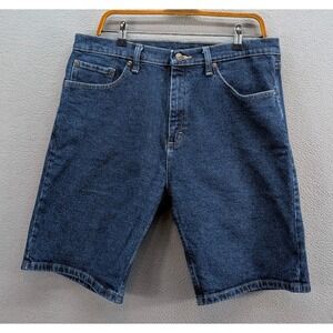 Wrangler Men's Blue Denim Shorts Size 34 5-Pocket Jorts Dark Wash Stretch Y2K
